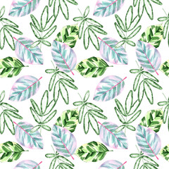 Obraz na płótnie Canvas Watercolor leaves in a seamless pattern. Can be used as fabric, wallpaper, wrap.
