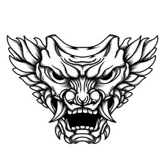premium vector | Japnese oni mask devil hand drawn illustration	