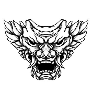 premium vector | Japnese oni mask devil hand drawn illustration	