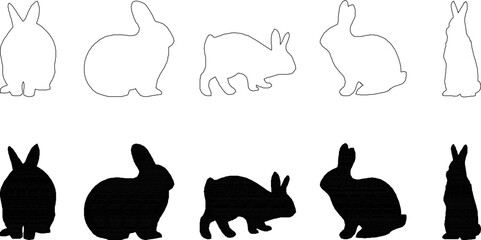 collection of black and white bunny silhouette illustration vector sketch designs