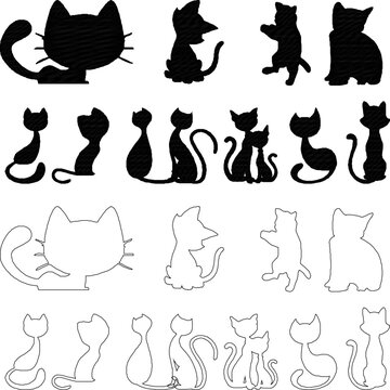 collection of black and white cat silhouette illustration vector sketch designs