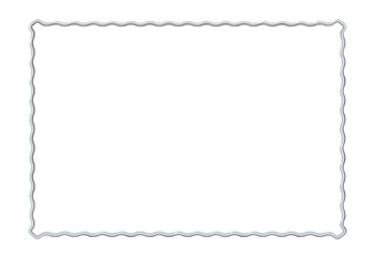 Rectangle realistic frame metal or silver waves. isolated. Steel, photoframe template. For picture. png