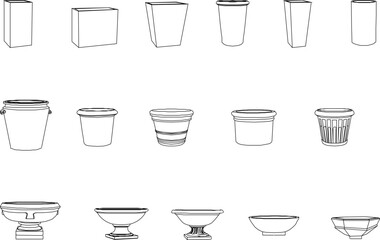 collection of classic cast stone pots illustration vector sketch designs for houseplants