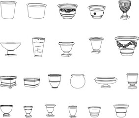 collection of classic cast stone pots illustration vector sketch designs for houseplants