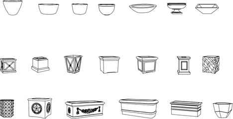 collection of classic cast stone pots illustration vector sketch designs for houseplants