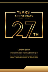 27th Anniversary template design with gold color for celebration event, invitation, banner, poster, flyer, greeting card, book cover. Vector Template