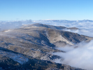 Winter Carpathians. Above the clouds. Mountain landscape. Ukraine