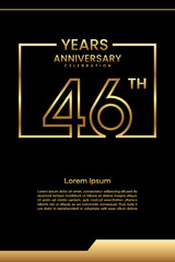 46th Anniversary template design with gold color for celebration event, invitation, banner, poster, flyer, greeting card, book cover. Vector Template