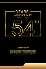 54th Anniversary template design with gold color for celebration event, invitation, banner, poster, flyer, greeting card, book cover. Vector Template
