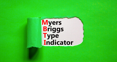 MBTI Myers Briggs type indicator symbol. Concept words MBTI Myers Briggs type indicator on white...