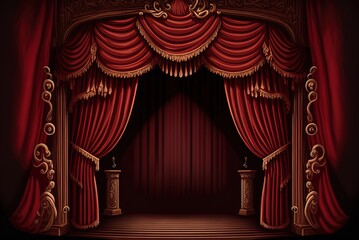 stage curtains in red on a cartoon stage. Generative AI - obrazy, fototapety, plakaty