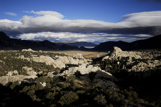 View of a vally in the City of Rocks, Idaho.