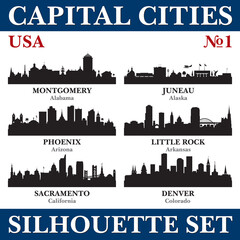 Capital cities silhouette set. USA. Part 1
