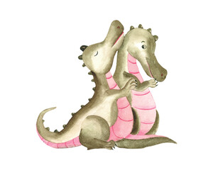 Watercolor valentine Dinosaur Clipart, Couple Dino sublimation for printing, clothes, t-shirts, papers