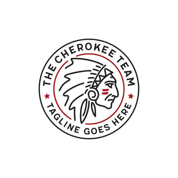 Native American Indian Chief Headdress Drawing illustration logo with simple mono line coloring book style