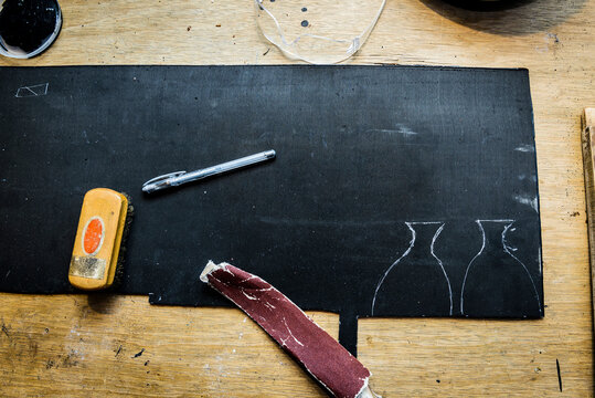 Layout on rubber to resole climbing shoes