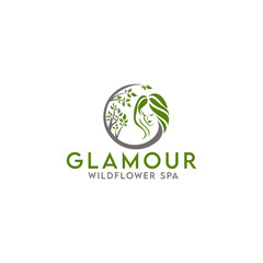Glamour Wildflower Spa logo, green, women, natural and business logo design.