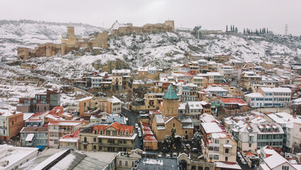 Snowy City Tbilisi Aerial View