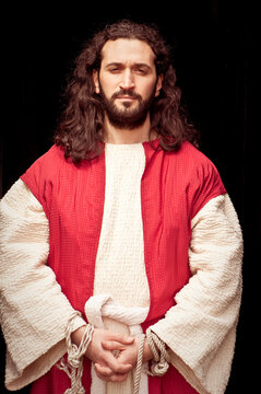 A parishioner dressed for the role of Jesus Christ during the annual Good Friday Pageant at St. Francis Assisi in Toronto, Ontario, Canada.