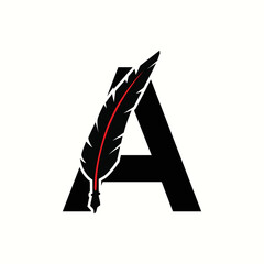logo letter a with icon feather vector design