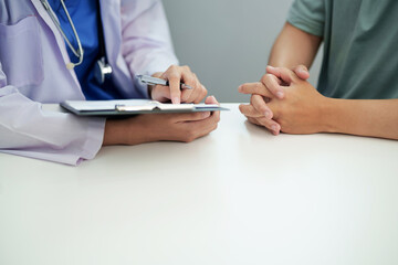 Doctor hold stethoscope for a check up diagnosis in hospital Health care and medical concept.