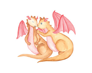 Watercolor Valentine Dragon Watercolor Clipart, Valentine Dragon sublimation for printing