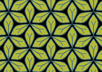 The light green leaves on black background inspiration from leaf of cassava design for textile, wallpaper, fabric pattern, decoration and other.