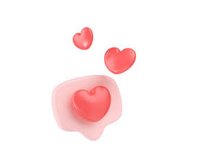 3d social media love heart bubble render - message red heart for ig blog, chat and network speech on mobile phone