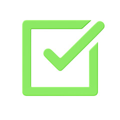 Check 3d render icon - checkbox button, ok concept and success green illustration. Accept checkmark, select checklist