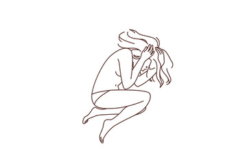 Naked woman feel scared and imprisoned 