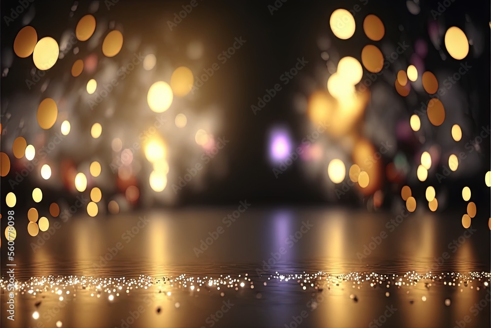Aufkleber a blurry photo of a street with lights in the background and a blurry background of a street with li