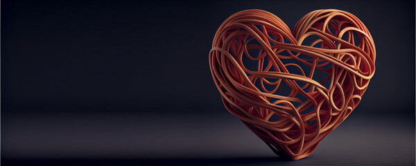 heart shape made of rubber bands, valentine day, copy space, isolated dark background