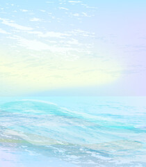Naklejka premium Ocean view minimalist background in light pastel colours Vector abstract illustration, concept for card, banner, poster, flyer, print.