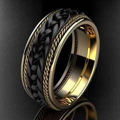 Obsidian black and gold gothic ring. Fantasy jewelry. Generative ai