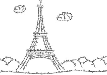 Eiffel Tower in Paris. The illustration is handwritten. Modern calligraphy.