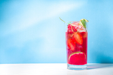 Strawberry cocktail on color background