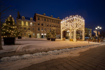 Montreal, winter decorations of Place Jacques Cartier in the old port