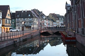 Naklejka premium Old town and canal in Colmar, France