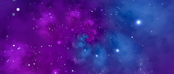 Deep outer space background with stars and nebula in blue, and purple