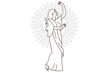Happy woman in indian clothing dancing