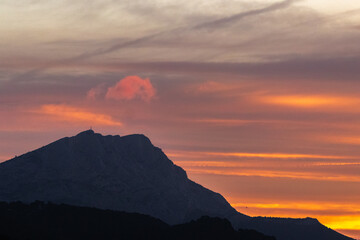 the Sainte Victoire mountain in the light of a winter morning