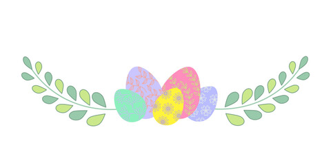 Floral decorative element with eggs. Vector isolated color illustration in outline style.