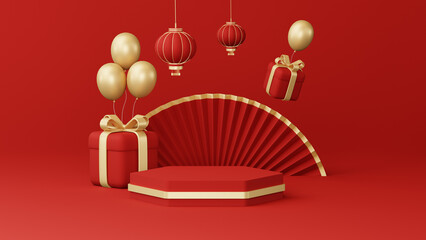 Chinese New Year celebrations , Festive gift card templates with realistic 3D design elements, holiday banners, web posters, flyers, and brochures, greeting cards . 3D Rendering