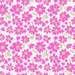Floral seamless pattern design with pink flowers on white, repeating background