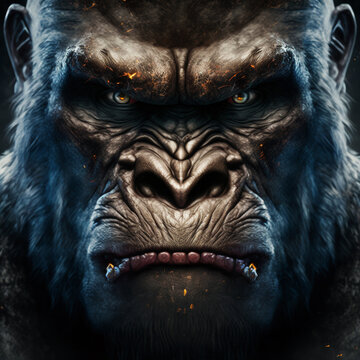 Angry gorilla face closeup, generative ai