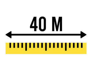 40 meters ruler icon. Vector measure scale, size and length isolated on white background