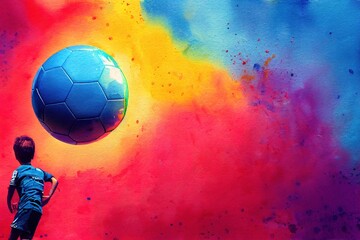 watercolor illustration, football, soccer ball, greeting card, wallpaper, background. pattern of decorative elements.