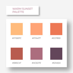Color element. Trendy pallete of color. Cozy color pallete. Swatch summer shade tone with hex code. Warm pastel colors. Sunset colors sunrise. Fashion color pick purple orange palette for illustrator
