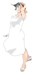 麦わら帽子を被った女性の立ち絵