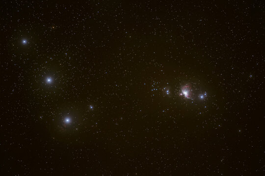 The Orion Nebula M42 in the constellation of Orion called Orion nebula and Running Man nebula. Long exposure taken with photo camera and Star tracker.